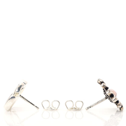 Gucci Sterling Silver Pink Mother of Pearl Flower Marmont Double G Earrings 3 of 7