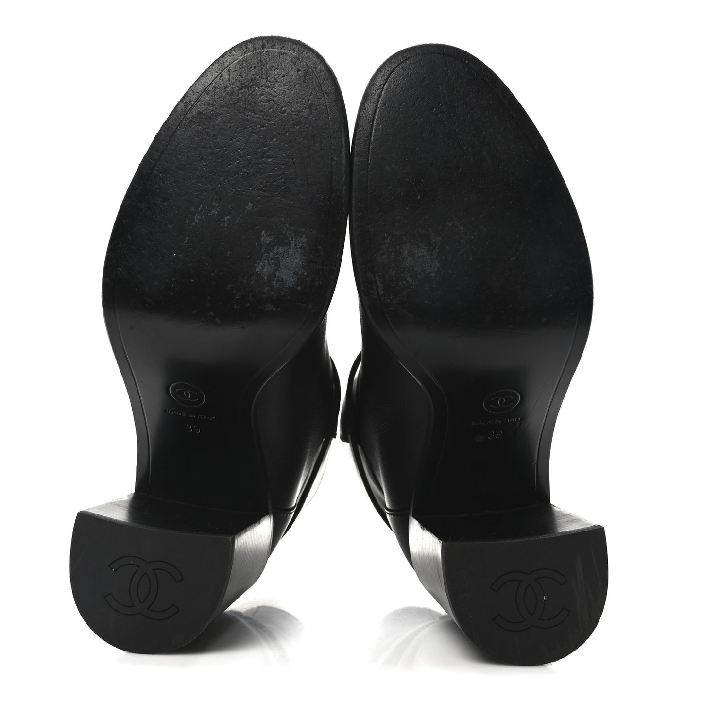 Calfskin Patent Cap Toe Interlocking CC Ankle Boots 39 Black