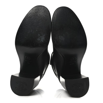Chanel Calfskin Patent Cap Toe Interlocking CC Ankle Boots 39 Black 6 of 10