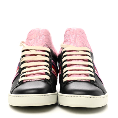 Gucci Calfskin Lace Ayers Sylvie Web Womens New Ace High Top Sneakers 37.5 Black 2 of 7