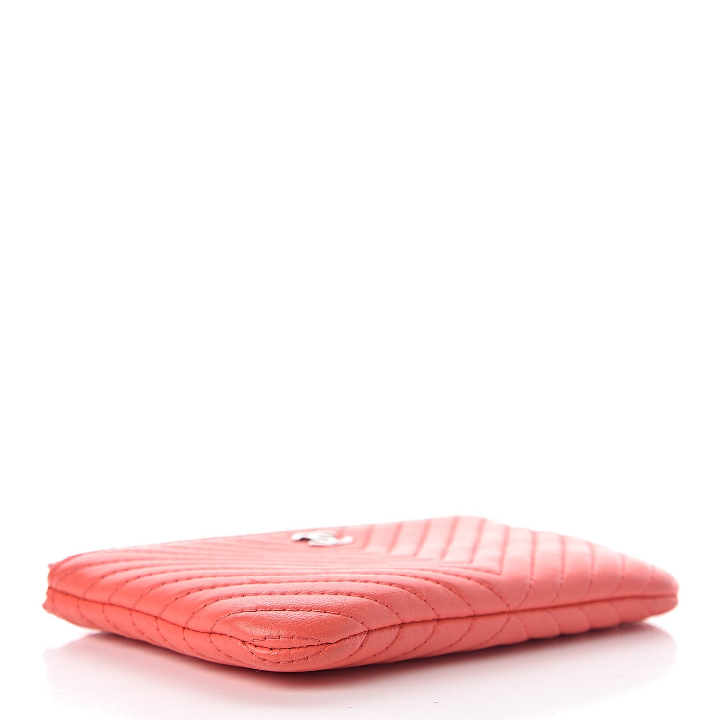 Lambskin Chevron Quilted Small Cosmetic Case Orange