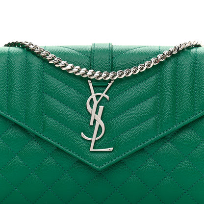 Saint Laurent Grain De Poudre Mixed Matelasse Triquilt Monogram Chain Wallet Green Field 6 of 9
