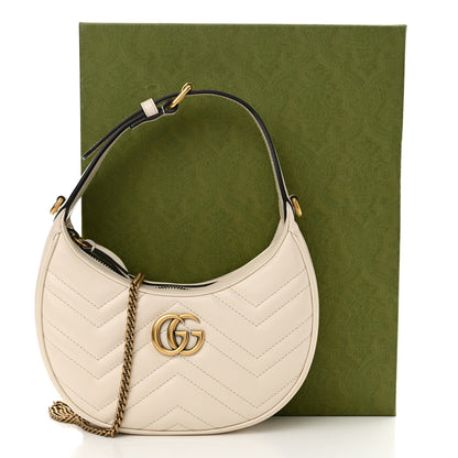 Gucci Calfskin Matelasse Chevron Mini GG Marmont Half Moon Hobo Mystic White 13 of 13