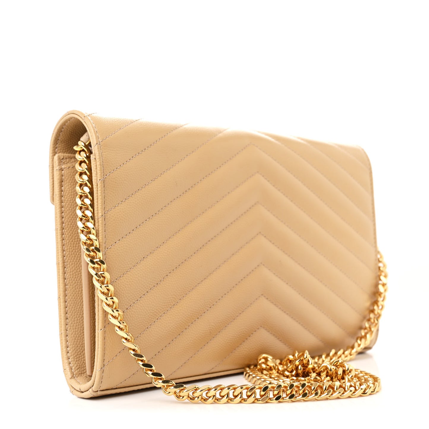 Grain De Poudre Matelasse Chevron Monogram Chain Wallet Nude Powder