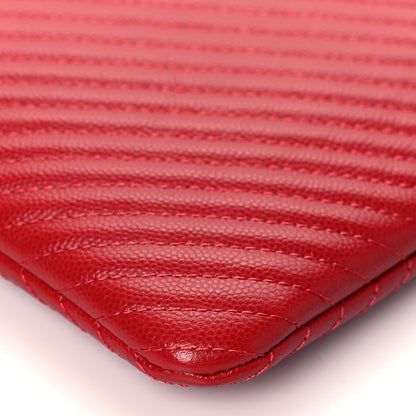 Chanel Caviar Chevron Quilted Medium Cosmetic Case Red 10 of 11