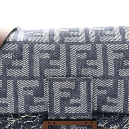 Fendi Denim Vitello Fringe FF Embroidered Baguette Myrtle Dark Nut 6 of 10