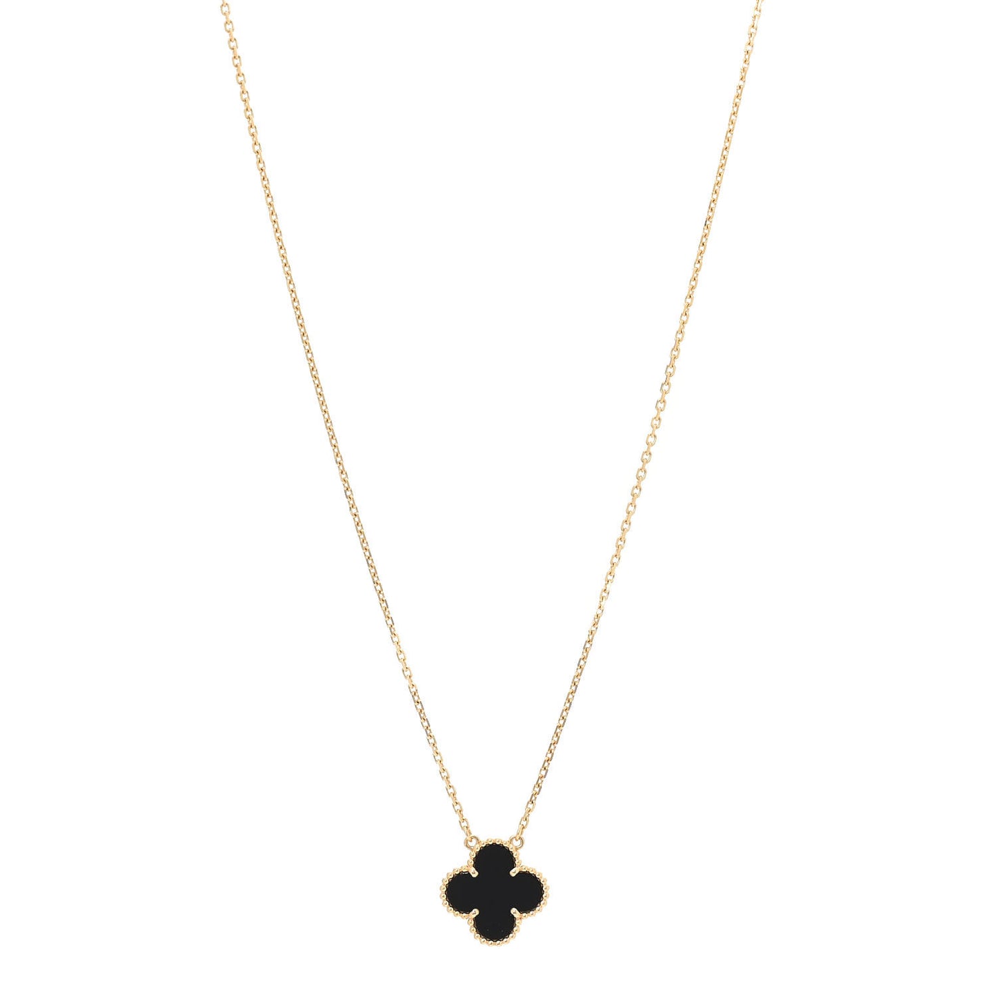 18K Yellow Gold Black Onyx Vintage Alhambra Pendant Necklace