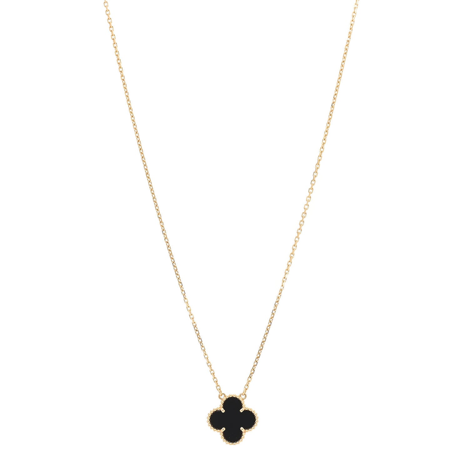 Van Cleef & Arpels 18K Yellow Gold Black Onyx Vintage Alhambra Pendant Necklace 1 of 7