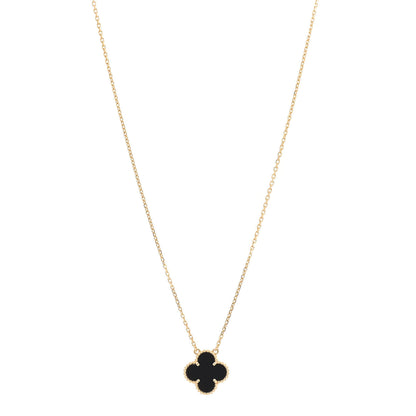 Van Cleef & Arpels 18K Yellow Gold Black Onyx Vintage Alhambra Pendant Necklace 1 of 7