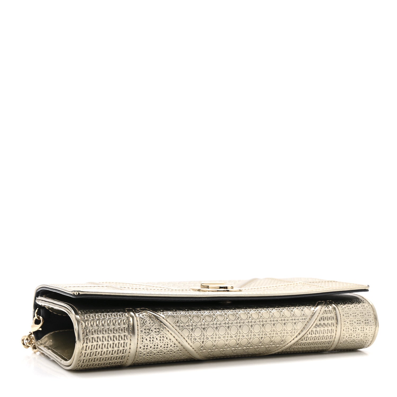 Christian Dior Metallic Patent Micro-Cannage Diorama Croisiere Chain Wallet Champagne 4 of 16