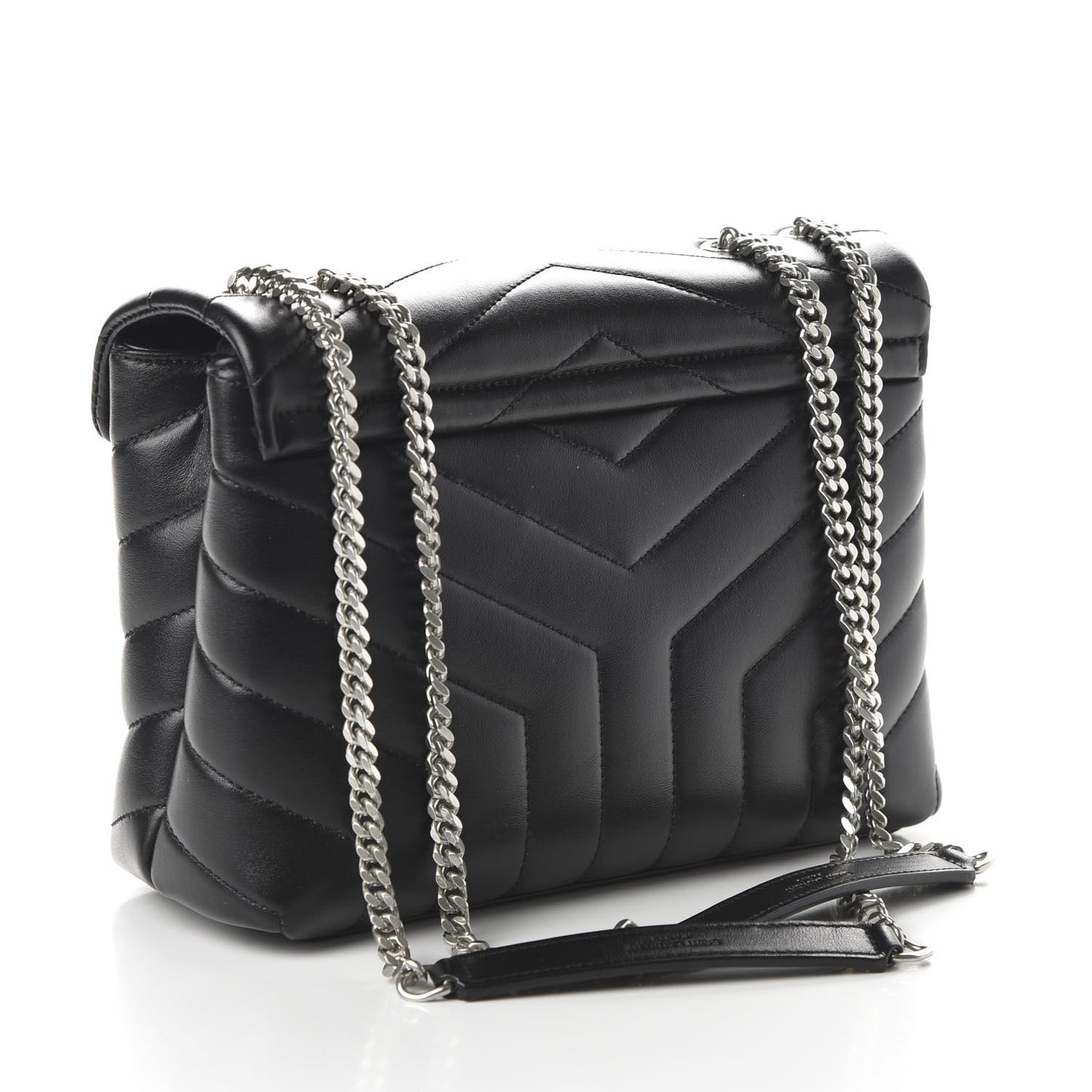 Calfskin Y Quilted Monogram Small Loulou Chain Satchel Black