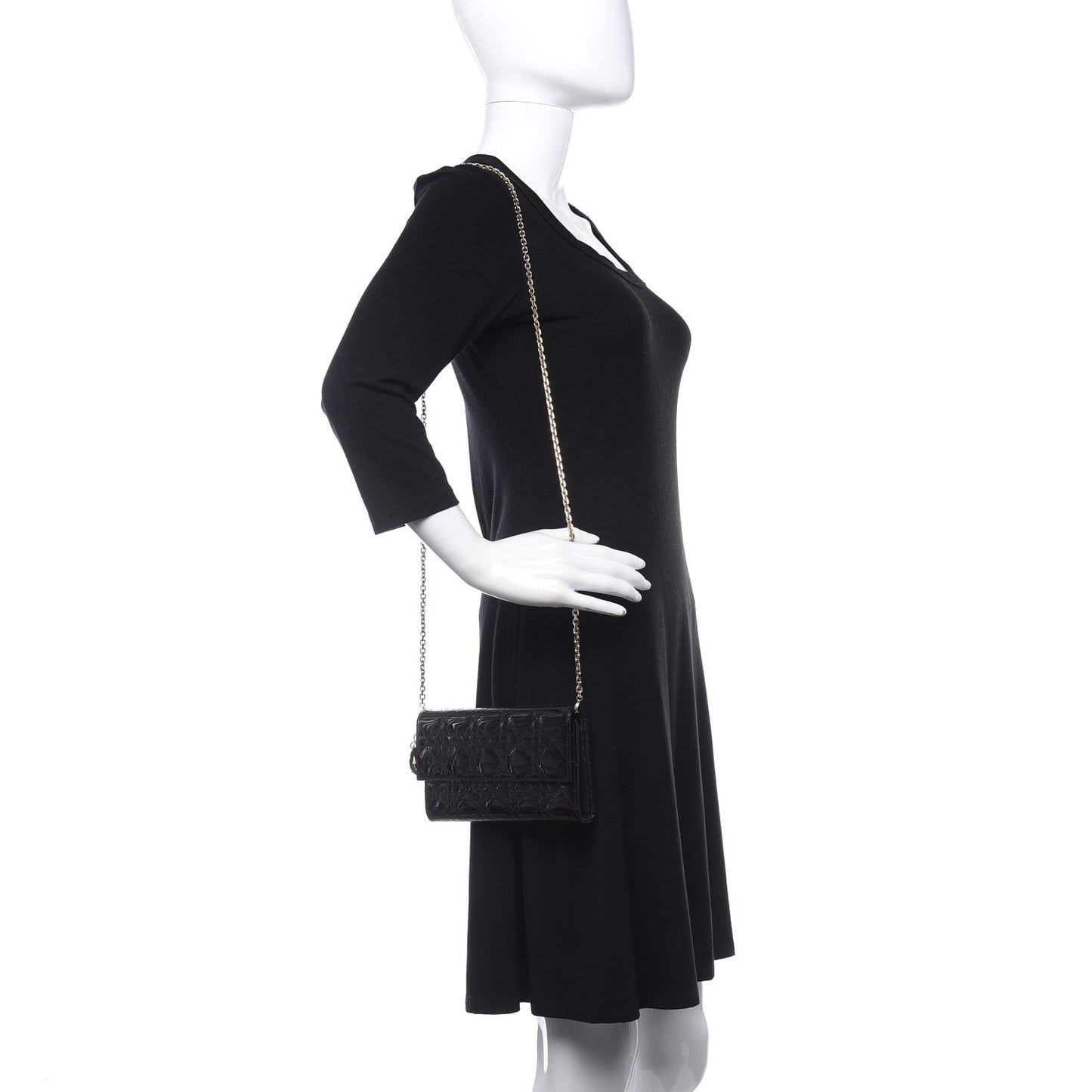 Patent Cannage Lady Dior Rendezvous Wallet On Chain Black