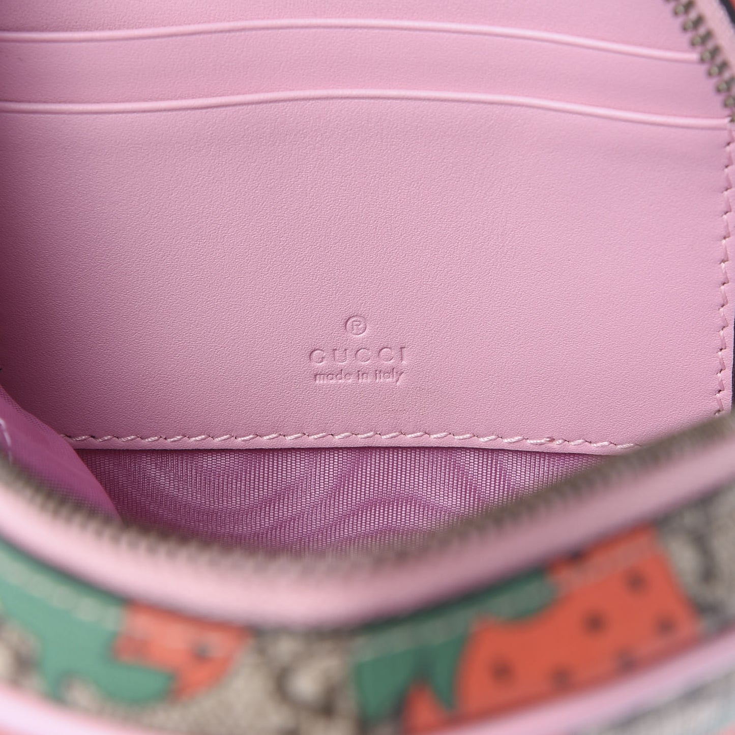 GG Supreme Monogram Strawberry Round Wrist Wallet