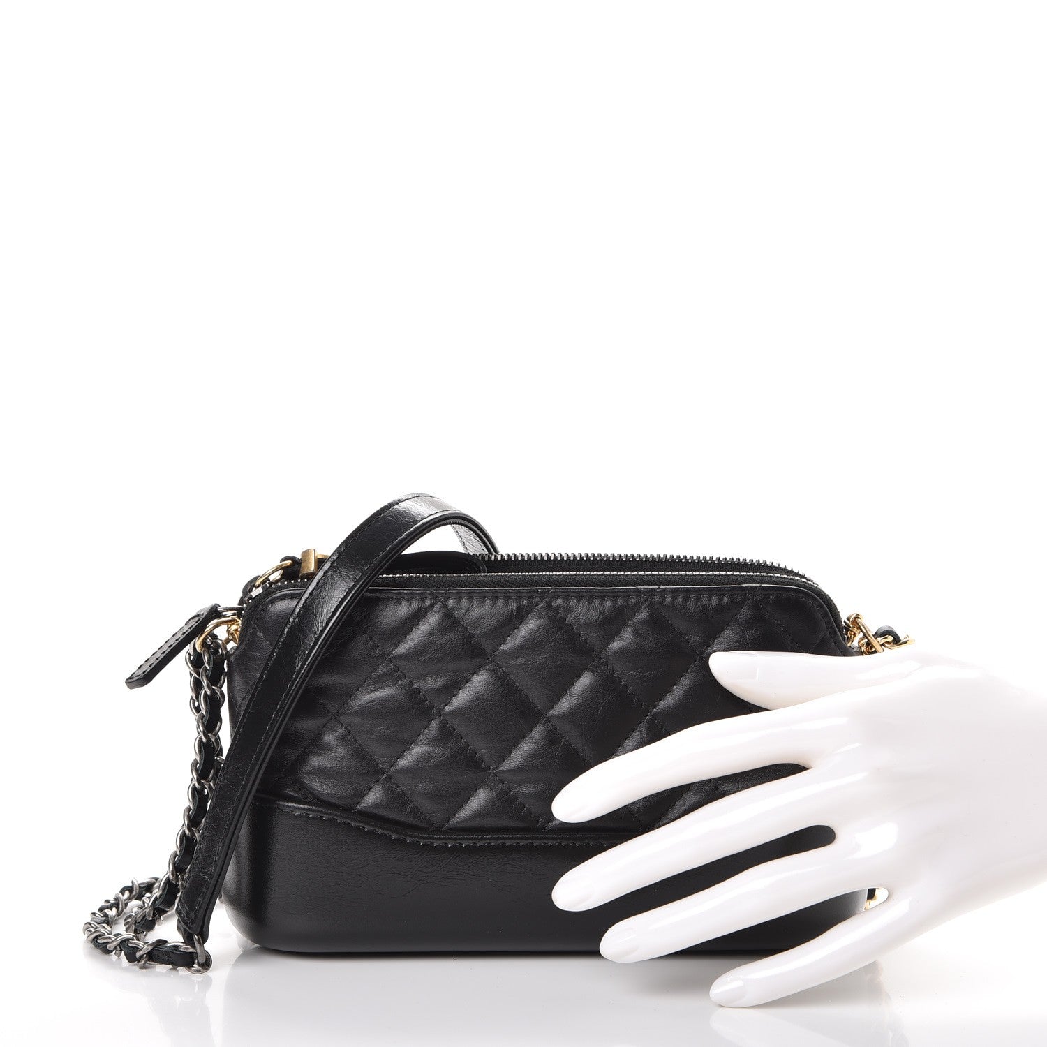 Chanel Aged Calfskin Quilted Small Gabrielle Clutch With Chain Black 3 of 9