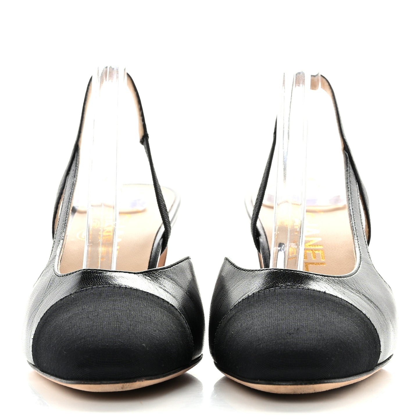 Goatskin Grosgrain Cap Toe CC Slingback Sandals 36 Black