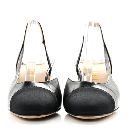 Chanel Goatskin Grosgrain Cap Toe CC Slingback Sandals 36 Black 2 of 9