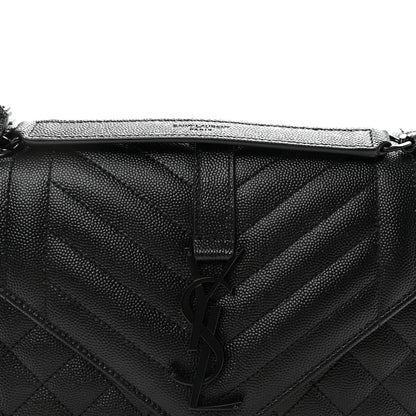 Saint Laurent Grain De Poudre Textured Mixed Matelasse Triquilt Medium Monogram Monochrome Satchel Black 7 of 10