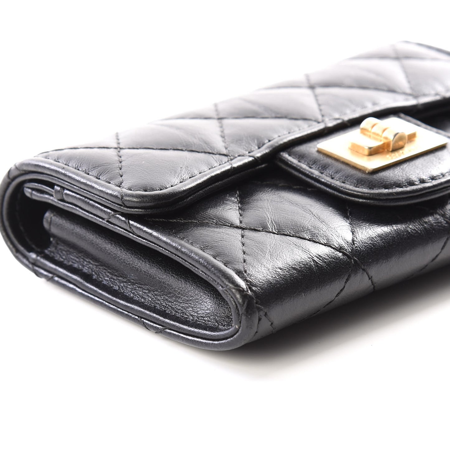 Aged Calfskin Quilted Reissue Flap Card Holder Black