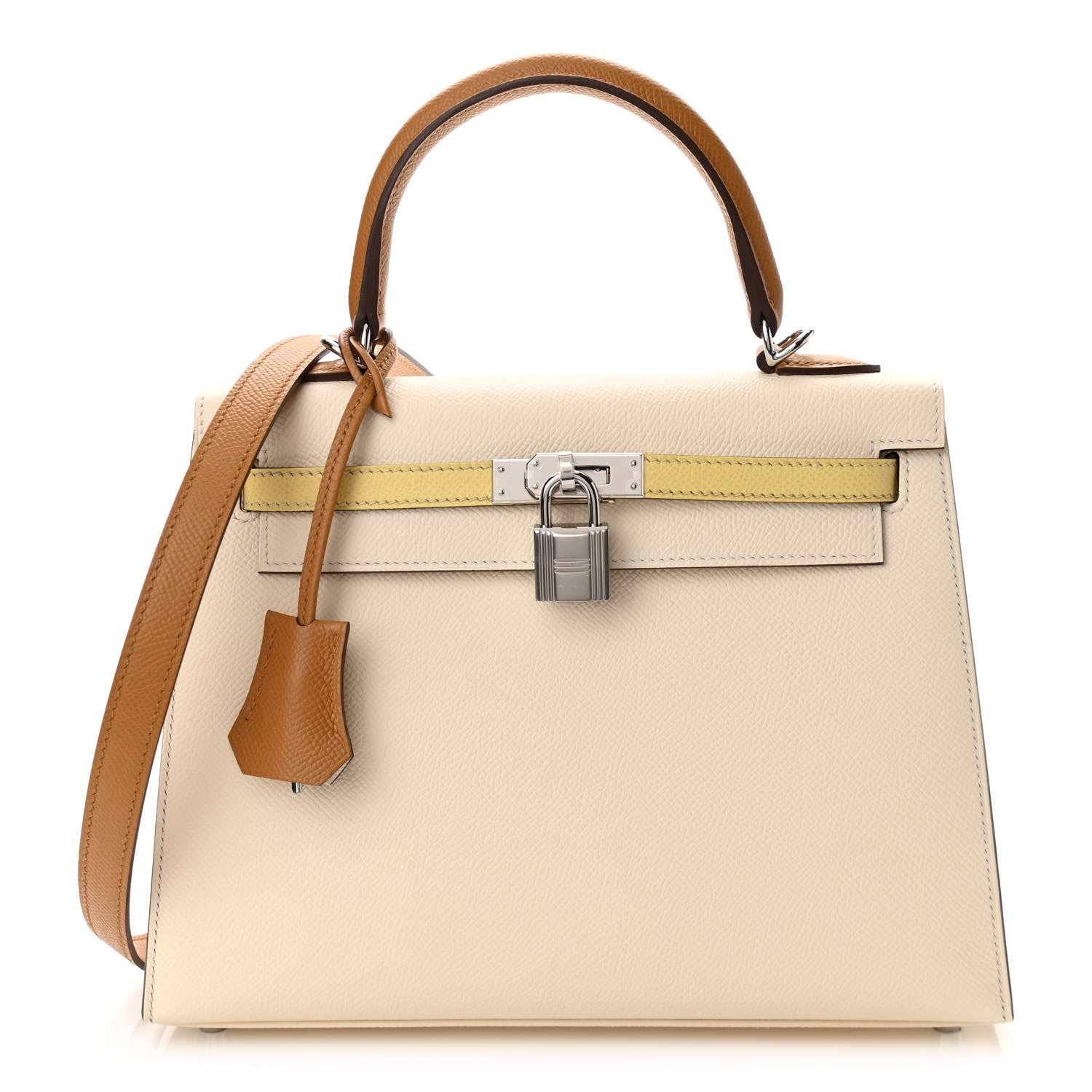 Hermes Epsom Tri-Color Kelly Sellier 25 Nata Jaune Poussin Sesame 1 of 11