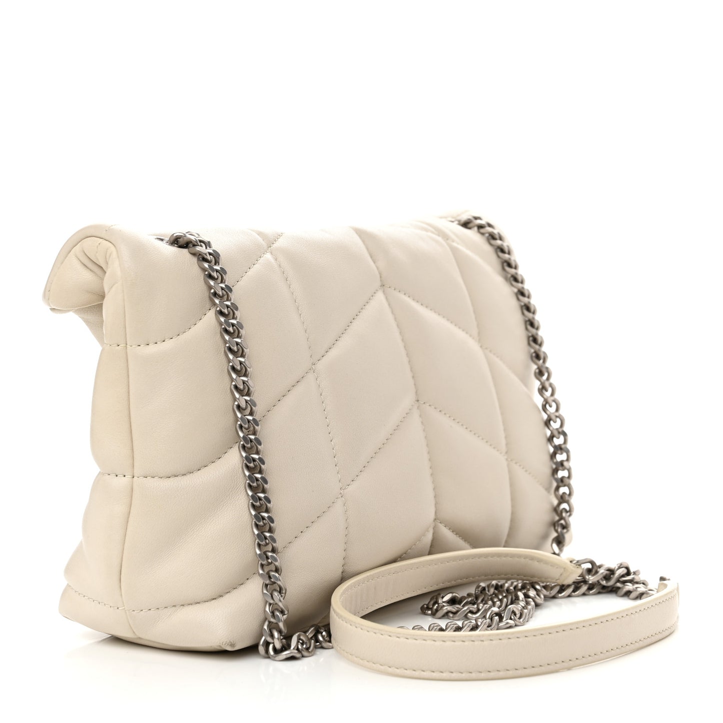 Lambskin Quilted Toy Loulou Puffer Monogram Chain Satchel Blanc Vintage