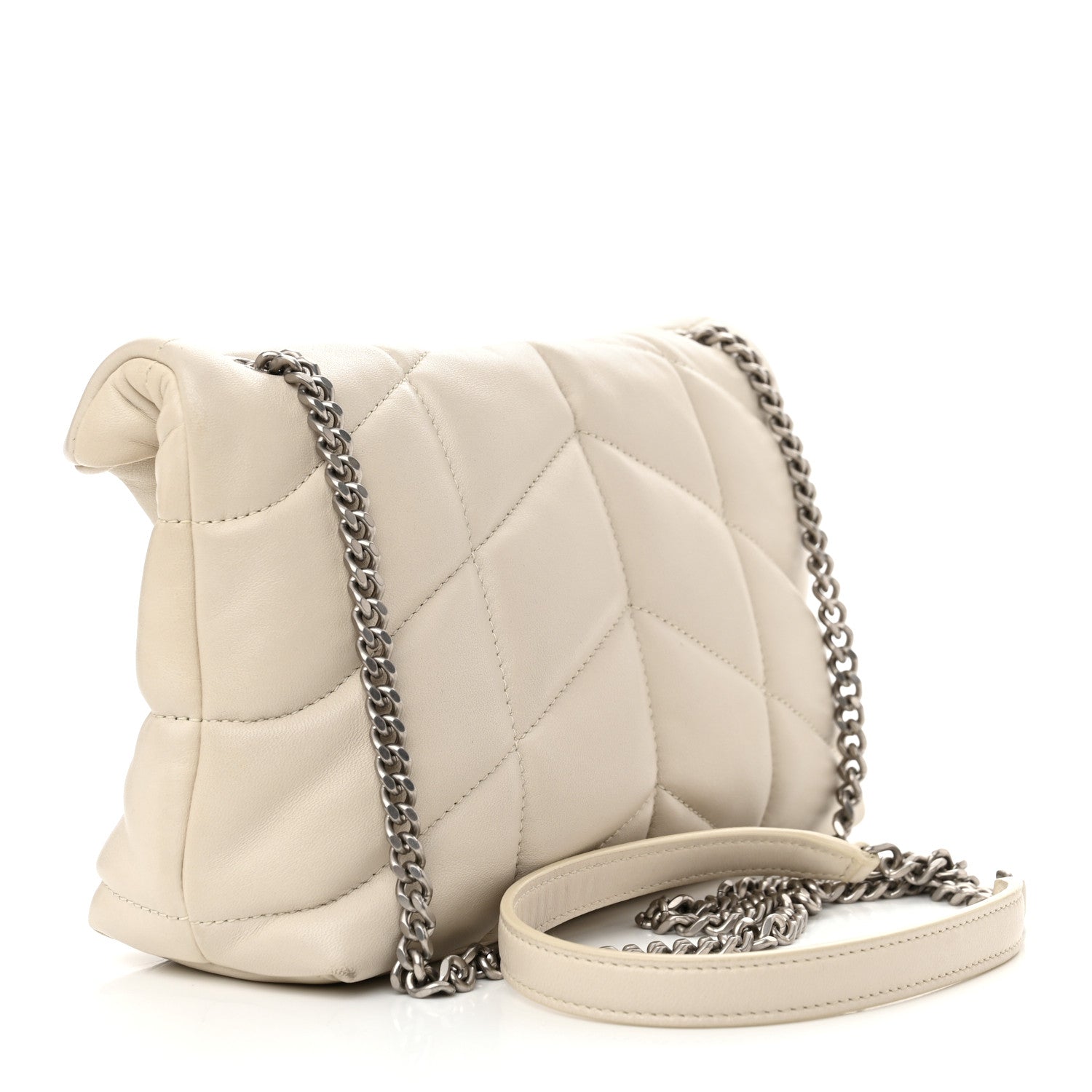 Saint Laurent Lambskin Quilted Toy Loulou Puffer Monogram Chain Satchel Blanc Vintage 3 of 12