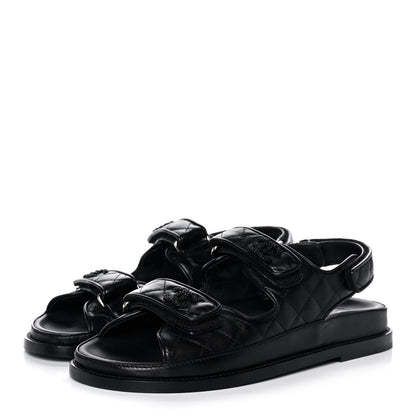 Chanel Lambskin Quilted Velcro Dad Sandals 39 So Black 3 of 10