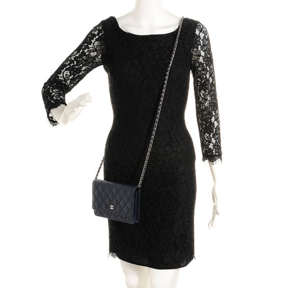 Chanel Caviar Quilted Wallet on Chain WOC Navy Blue 2 of 9