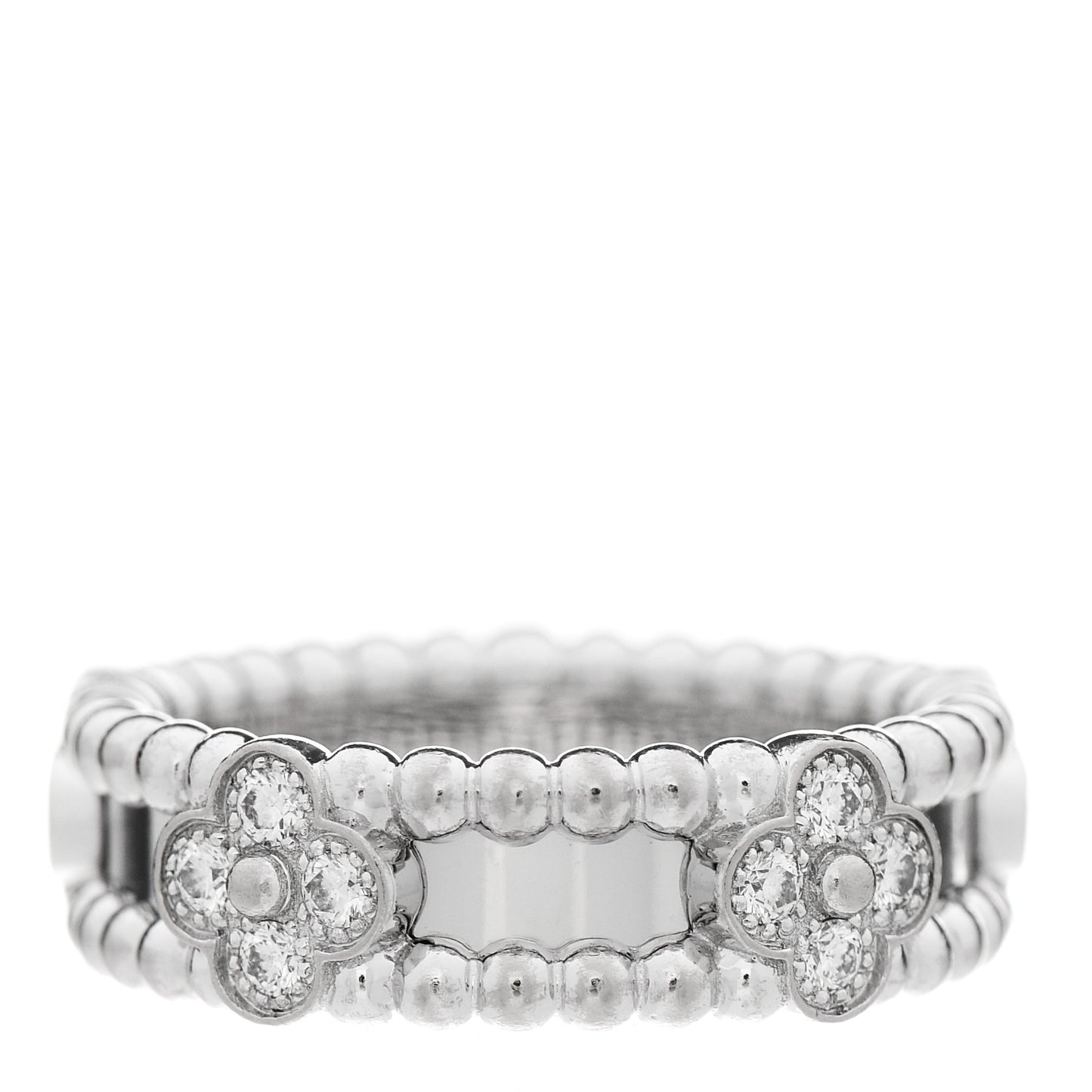 18K White Gold Diamond Sweet Perlee Clovers Ring 50 5.5