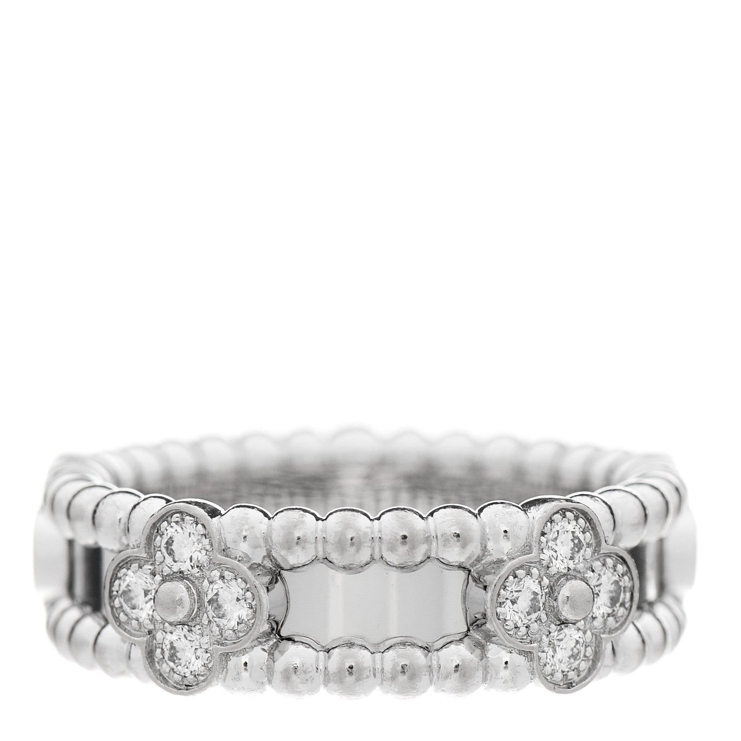 Van Cleef & Arpels 18K White Gold Diamond Sweet Perlee Clovers Ring 50 5.5 2 of 6