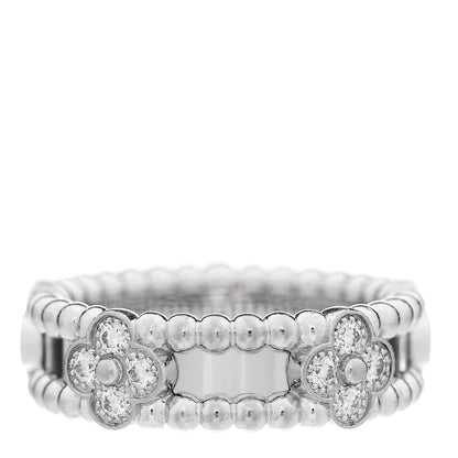 Van Cleef & Arpels 18K White Gold Diamond Sweet Perlee Clovers Ring 50 5.5 2 of 5