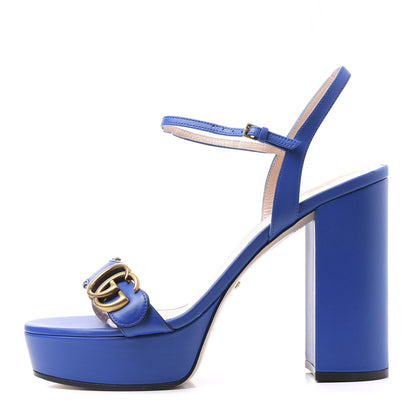 Gucci Calfskin GG Marmont Ankle Wrap 30/115mm Platform Sandals 40 Bright Blue 1 of 8