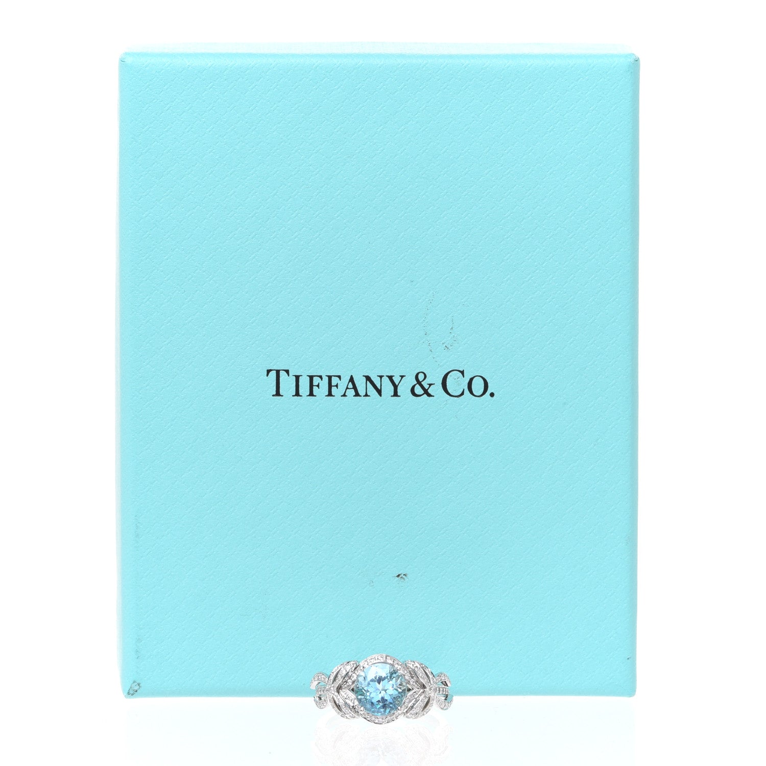 Tiffany Platinum Aquamarine Diamond 1.54ct Double Bow Ring 52 6 6 of 6