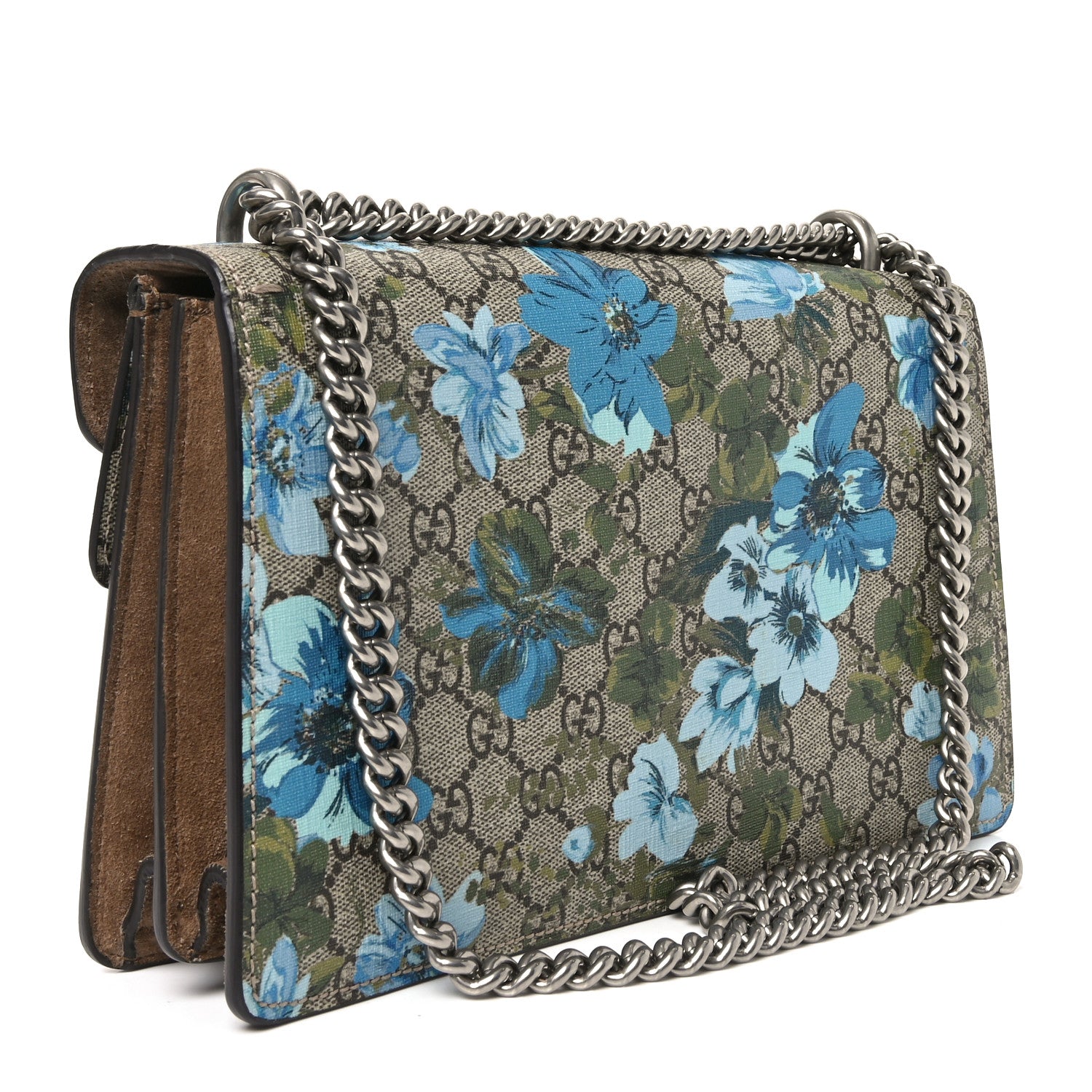 Gucci GG Supreme Monogram Blooms Print Embroidered Small Dionysus Shoulder Bag Blue Taupe 3 of 10