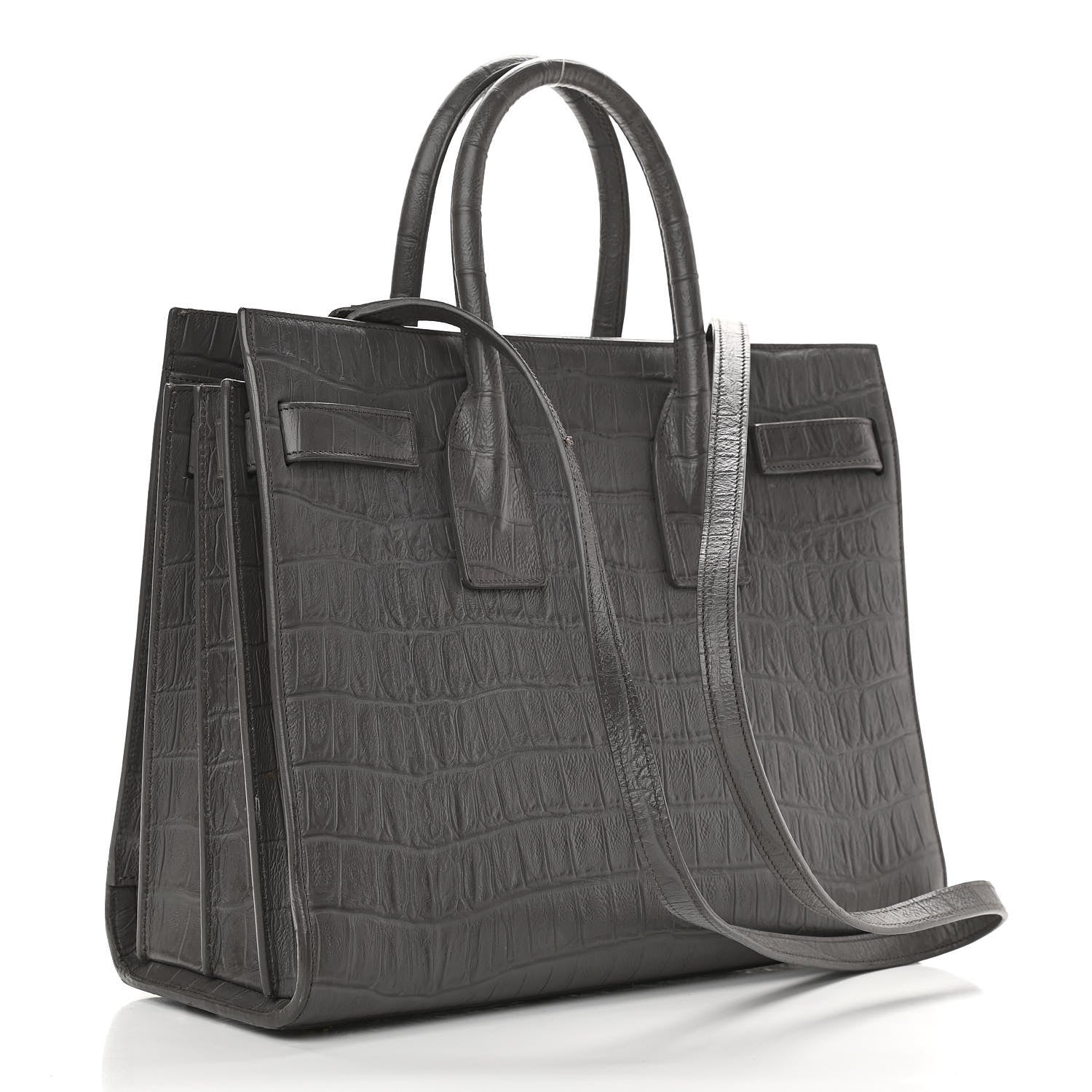 Saint Laurent Calfskin Crocodile Embossed Small Sac De Jour Fog 3 of 12