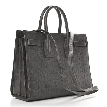 Saint Laurent Calfskin Crocodile Embossed Small Sac De Jour Fog 3 of 12