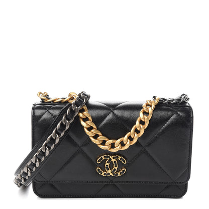 Chanel Goatskin Quilted 19 Wallet On Chain WOC Black 1 of 12
