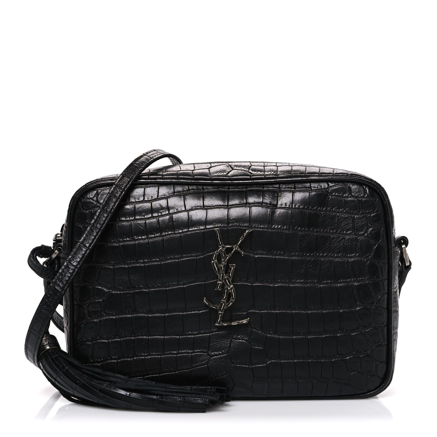 Calfskin Crocodile Embossed Monogram Lou Camera Bag Black