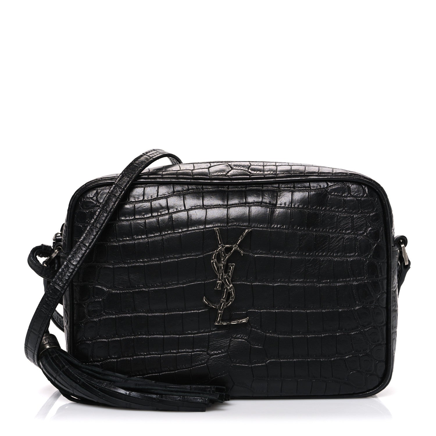 Saint Laurent Calfskin Crocodile Embossed Monogram Lou Camera Bag Black 1 of 10