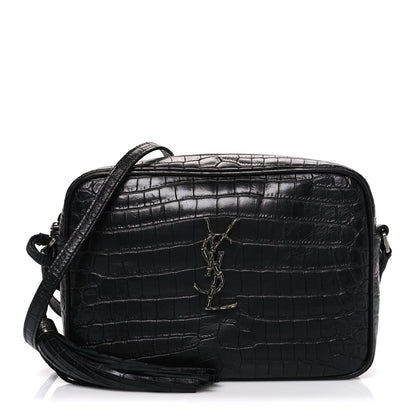 Saint Laurent Calfskin Crocodile Embossed Monogram Lou Camera Bag Black 1 of 10