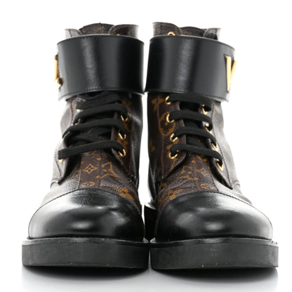 Louis Vuitton Calfskin Monogram Wonderland Flat Ranger Boots 37 Black 2 of 9