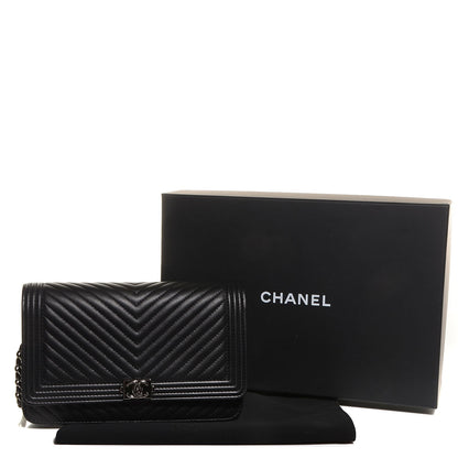 Chanel Metallic Calfskin Chevron Boy Wallet On Chain WOC Black 5 of 9