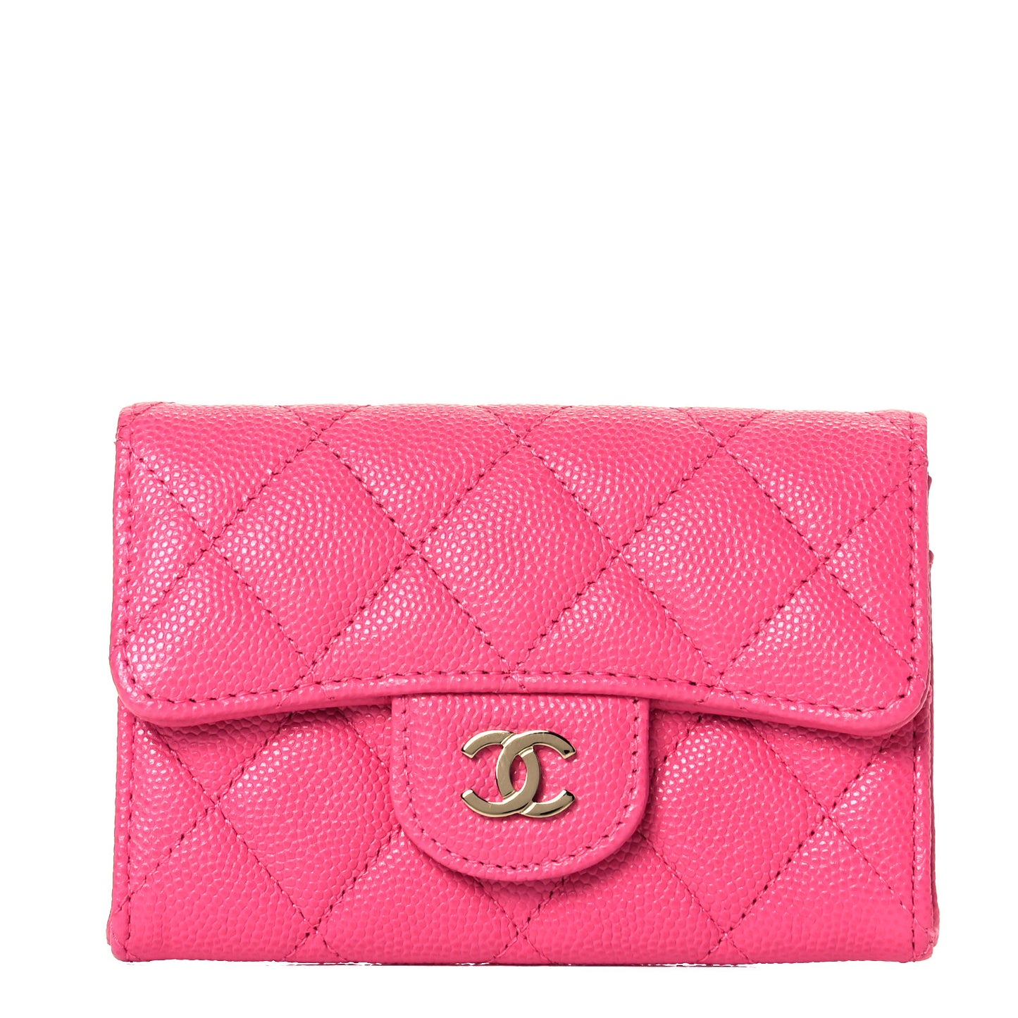 Caviar Quilted Flap Card Holder Wallet Pink