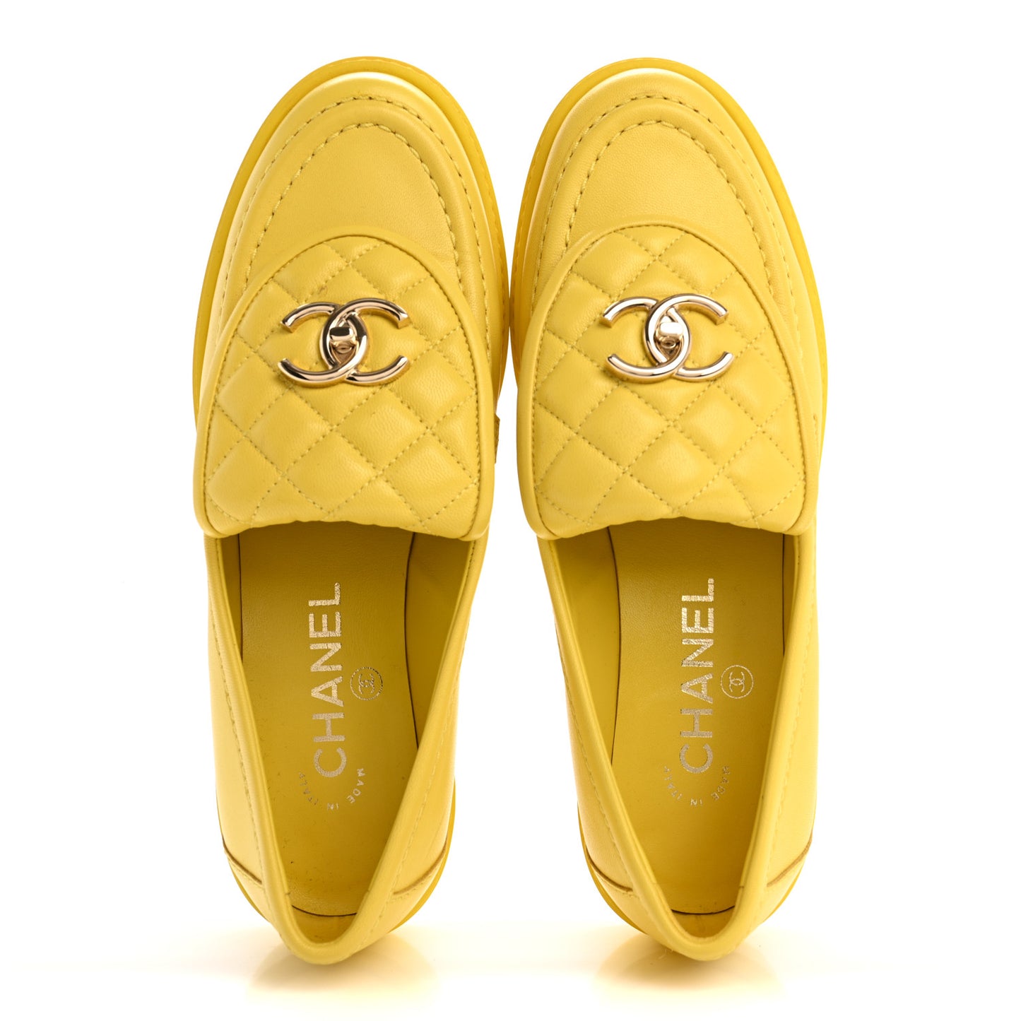 Lambskin Quilted CC Turnlock Loafers 36.5 Yellow