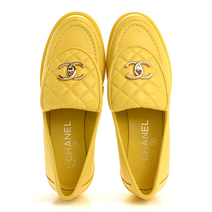 Chanel Lambskin Quilted CC Turnlock Loafers 36.5 Yellow 2 of 13