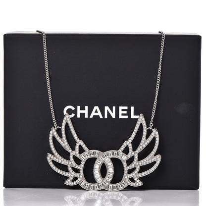 Chanel Baguette Crystal Winged CC Necklace Silver 6 of 6