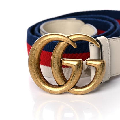 Gucci Nylon Calfskin Sylvie Web Double G 40mm Belt 95 38 Mystic White Hibiscus Red Maritime 7 of 7