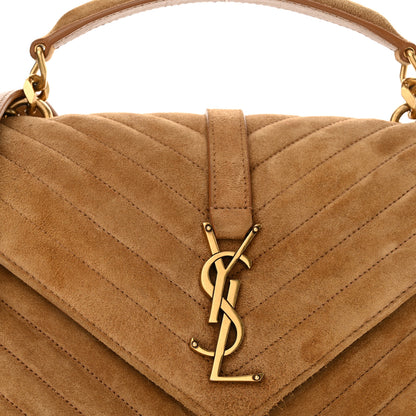 Saint Laurent Suede Matelasse Chevron Monogram Medium College Bag Cinnamon 7 of 11