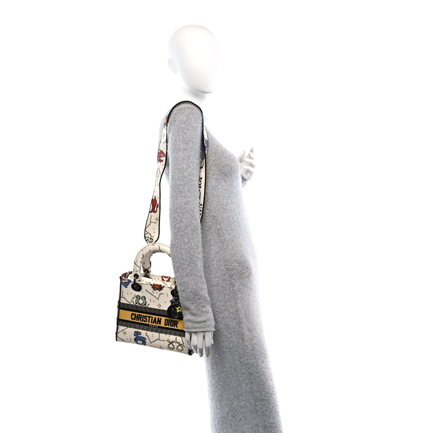 Christian Dior Canvas Pixel Zodiac Embroidered Medium Lady D-Lite Ecru Multicolor 2 of 10
