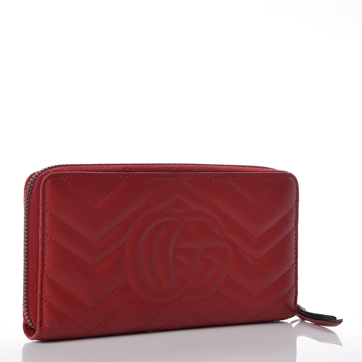 Gucci Calfskin Matelasse GG Marmont Zip Around Wallet Hibiscus Red 3 of 10