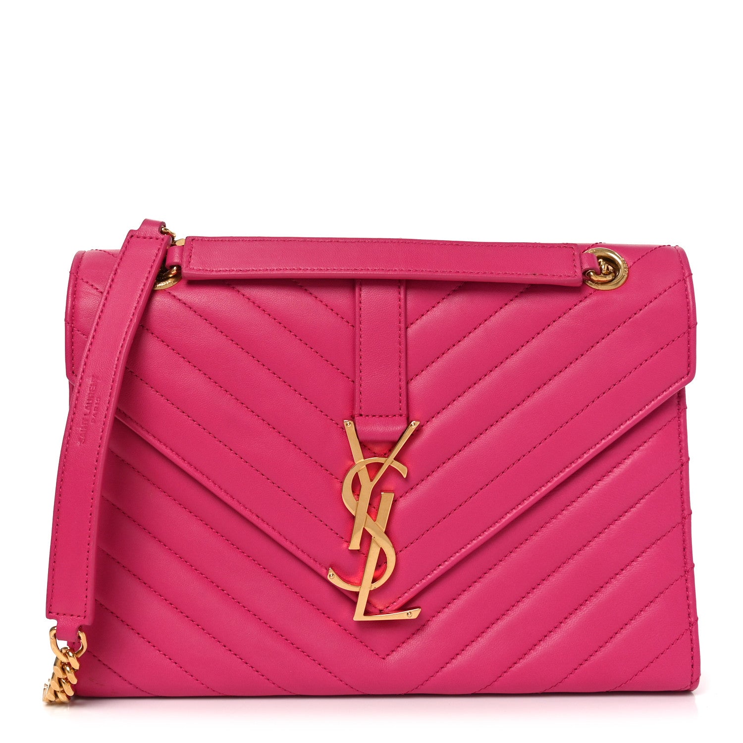 Saint Laurent Lambskin Matelasse Medium Monogram Satchel Fuchsia